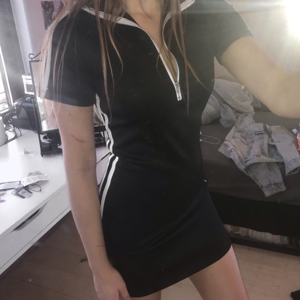 Black Racer Neck Zip Dress